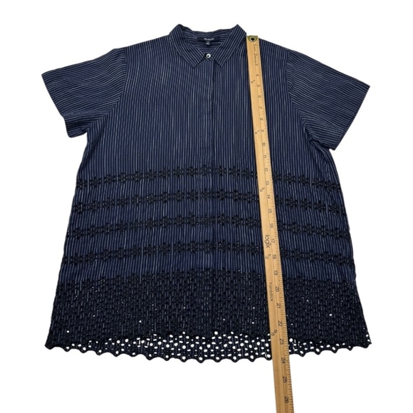 Madewell Eyelet-Hem Navy Striped Button Down Shirt - Picture 7 of 9
